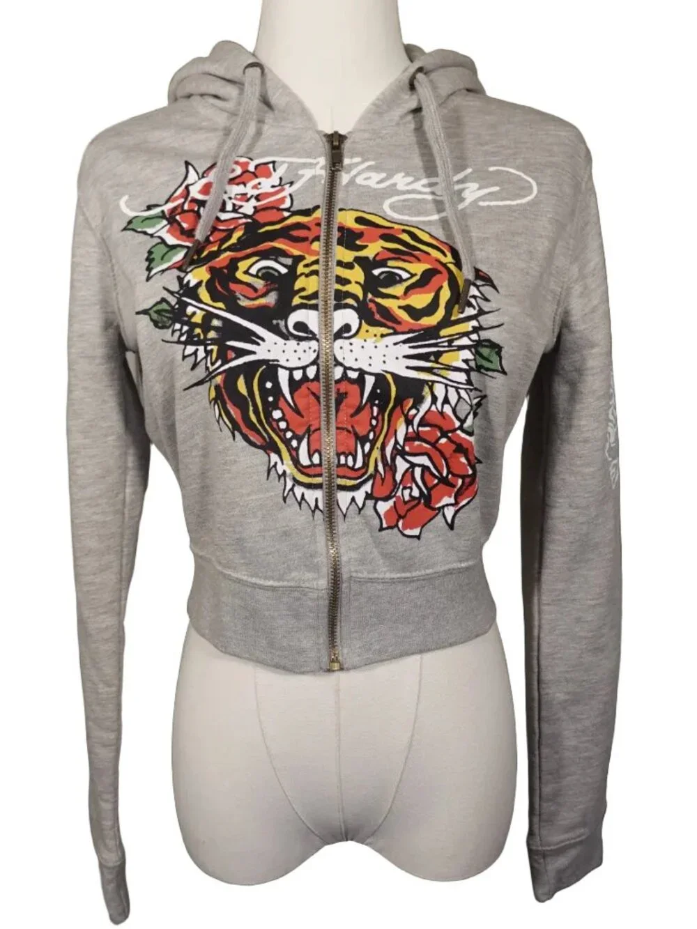 Ed Hardy "Tiger and Rose" Crop Gray Jacket (L) - Picture 4 of 6